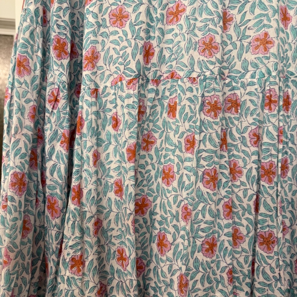 Oliphant Block Print Tiered Mini Dress Tunic Floral Blue Pink XL - Picture 6 of 6